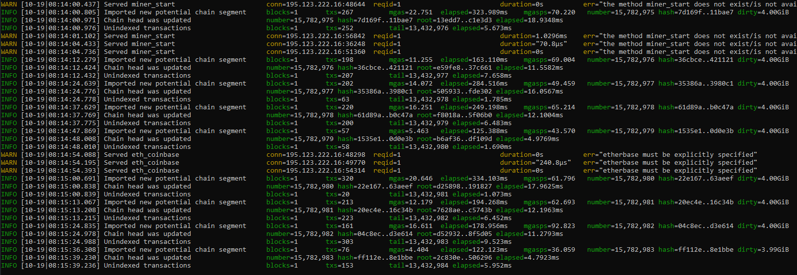 synced geth prints example